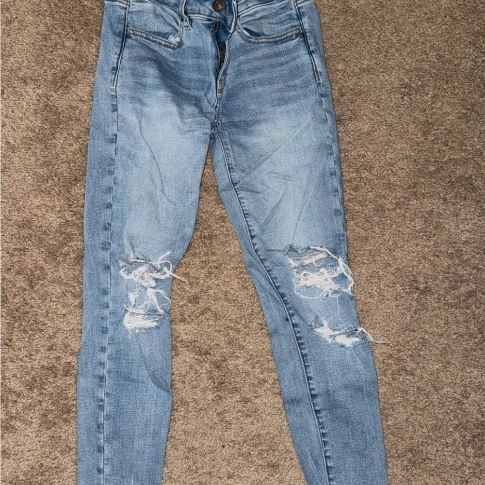 American Eagle Outfitters Light Blue Ripped Skinny Jeans